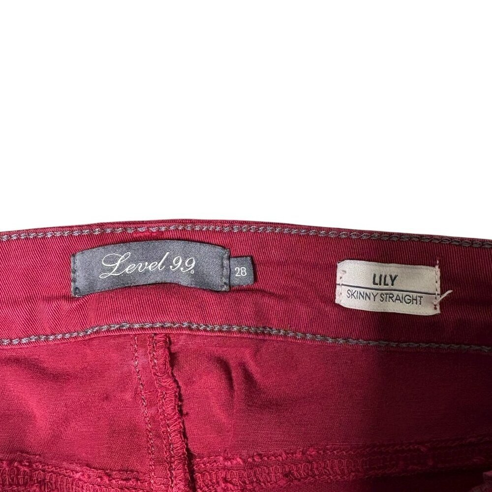 Anthro Level 99 Lily Skinny Straight Ruby Red Wash Jeans Women's Size 28 - Picture 7 of 9